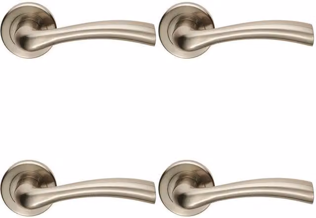 Loops 4 Pair Curved Flared Handle with Concealed Fix Round Rose in Satin Nickel