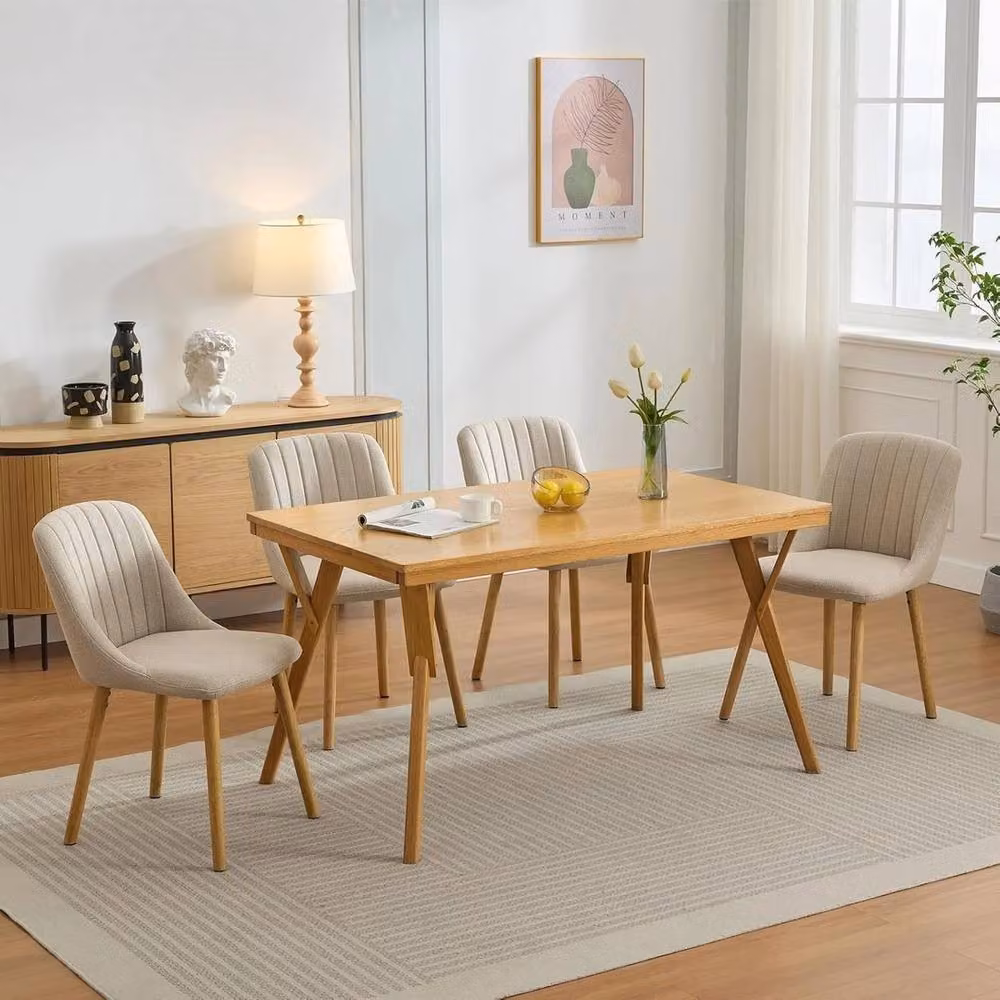 VOGREX Set of 2 Modern Linen Upholstered Dining Chairs in Beige – 2
