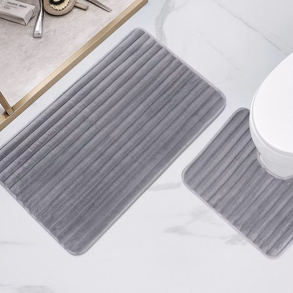 New Edge Blinds Ribbed Bath Mat and WC Pedestal Mat Set in Grey – 2