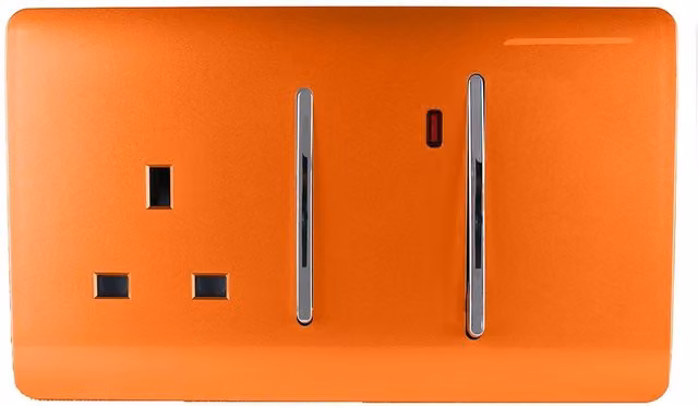 Trendi Switch Screwless Artistic Modern Decorative Glossy 45 A Cooker Switch Control Unit and Single Plug Socket with Neon Indicator in Sunset Orange ART-WHS213OR – 3