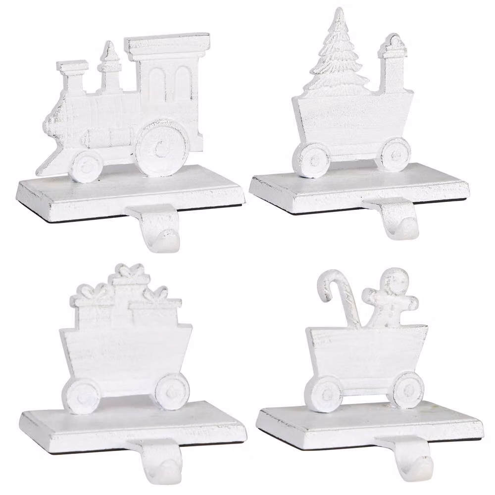 Dibor White Vintage Train and Animals Decorative Christmas Stocking Holder Set, 4 Pack – 2