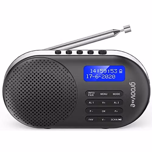 Groov-e Milan Rechargeable DAB+ and FM Digital Radio with Bluetooth, USB-C and 3.5mm Jack, Black