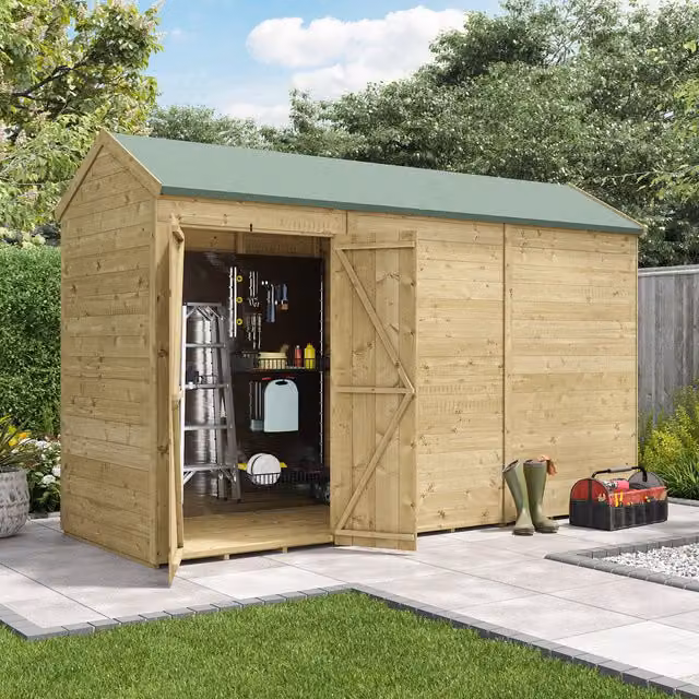 BillyOh Switch Tongue and Groove Apex Wooden Shed in Brown, W/D/H: 365.79 x 121.92 x 182.88 cm