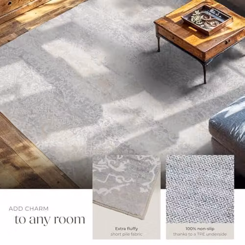 tectake Vintage Abstract Rug in Beige, Black and Grey, Washable and Non-Slip, W/D: 240 x 340 cm – 4