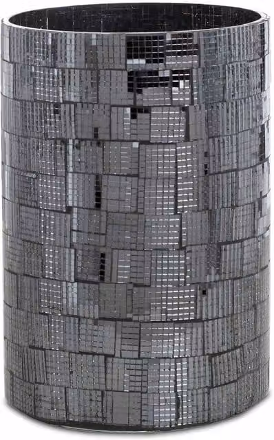 Homescapes Mosaic Glass Wind Light Large Candle Holder with Polished Steel Base in Black