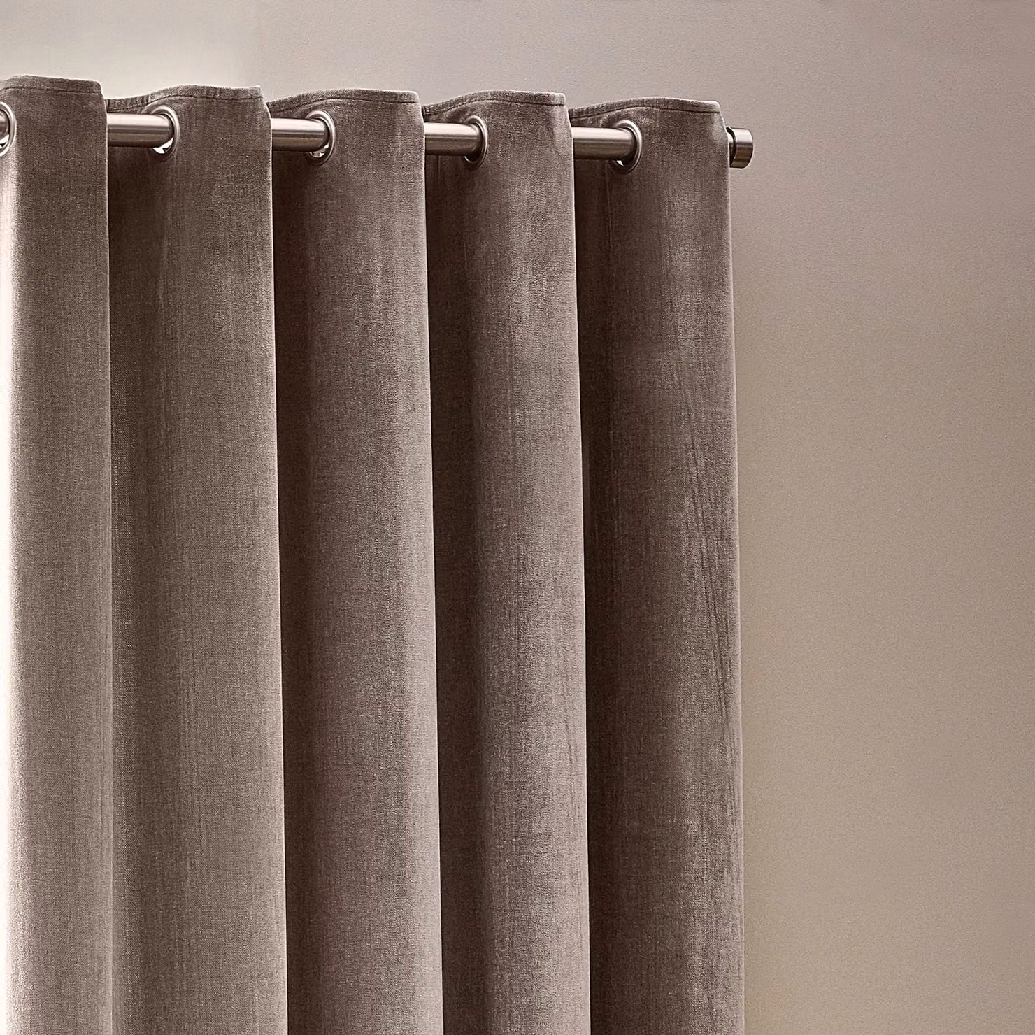 Terrys Beige Heavy Chenille Velvet Eyelet Curtains, Thermal Insulating and Opaque, Width: 168 cm, Drop: 229 cm – 3