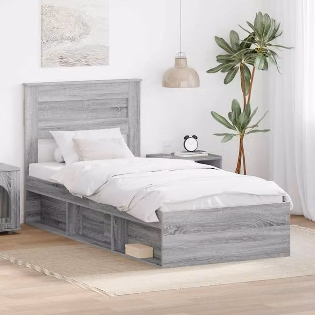 Berkfield Home Sonoma Bed Frame in Grey Solid Pine Wood, W: 75 cm, L: 190 cm