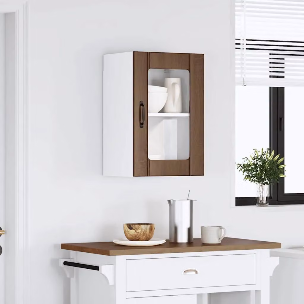 Berkfield Home Lucca Modern Kitchen Wall Cabinet with Glass Doors in Brown Oak – 3