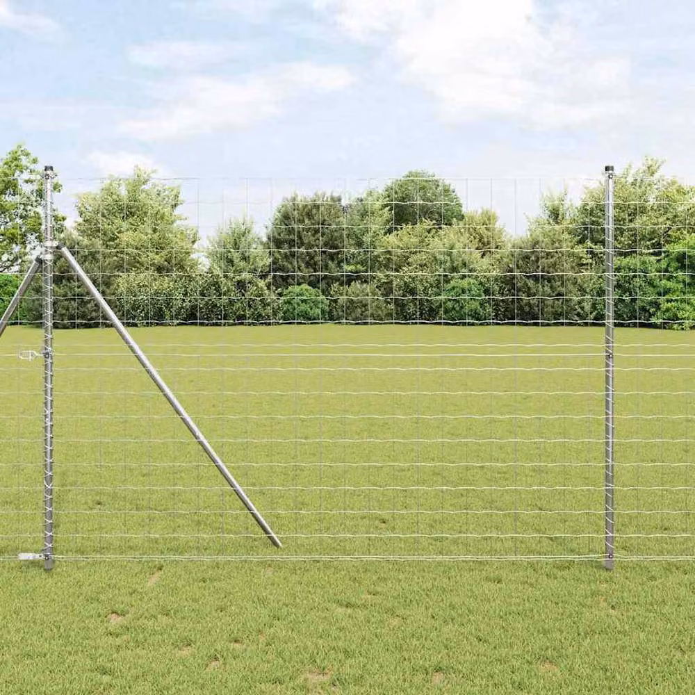 Berkfield Home Modern Euro Fence with 7 Posts, Galvanised Steel, Silver, W: 10 m, H: 1.5 m – 2