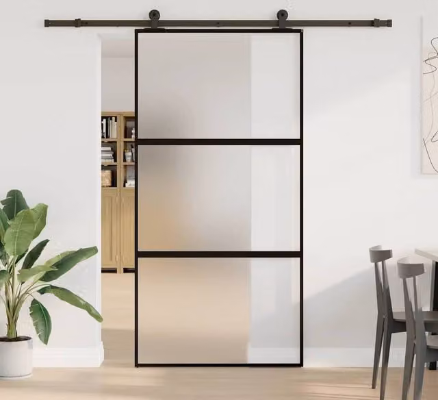 Berkfield Home Modern Sliding Door with Hardware Set, Black Tempered Glass and Aluminium, W: 102.5 cm, H: 205 cm – 1