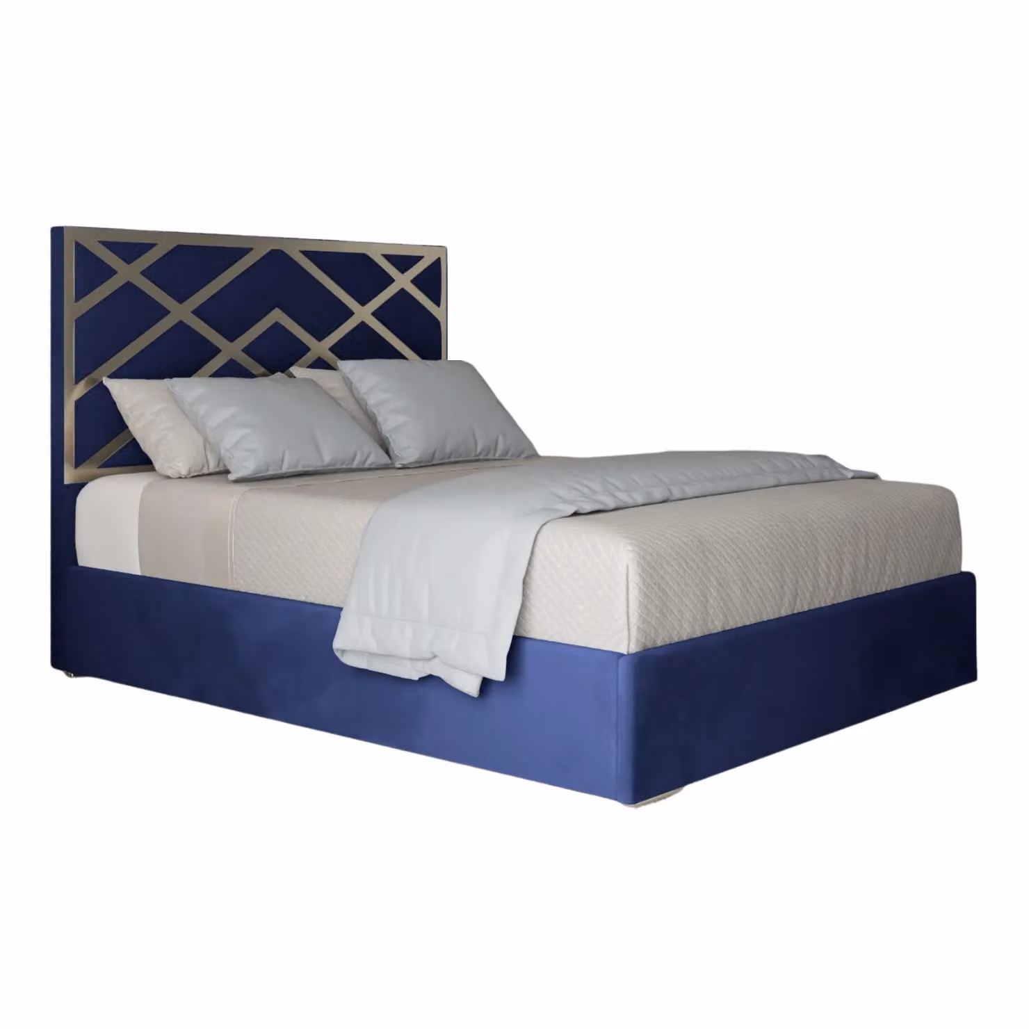 Casani Mayfair Upholstered Soft Velvet Metal Bed Frame in Blue, W/D/H: 120 x 200 cm – 4