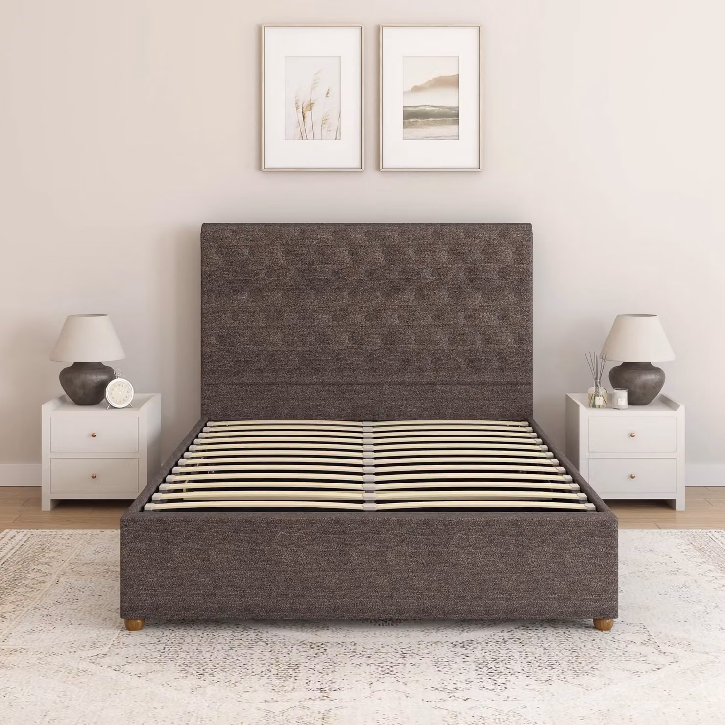 Aspire Taylor Ottoman Storage Bed Frame in Charcoal Saxon Twill Fabric, King Size (180 x 200 cm) – 2