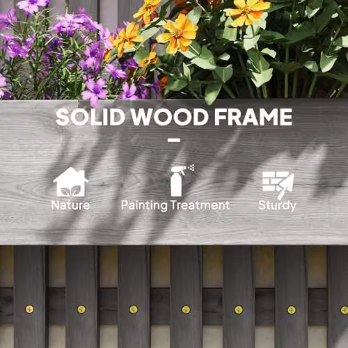 Outsunny Wall-mounted Wooden Garden Planters with Trellis in Grey – 6