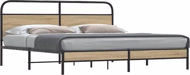 Berkfield Home Metal Bed Frame in Smoked Oak Brown, W/D/H: 180 x 200 cm