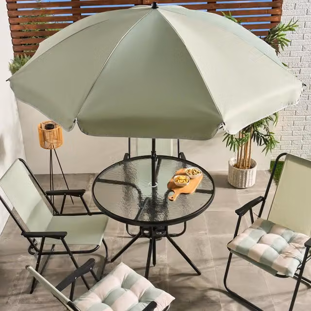 OHS 6-Piece Geometric Modern Garden Patio Set in Green Powder Coated Steel