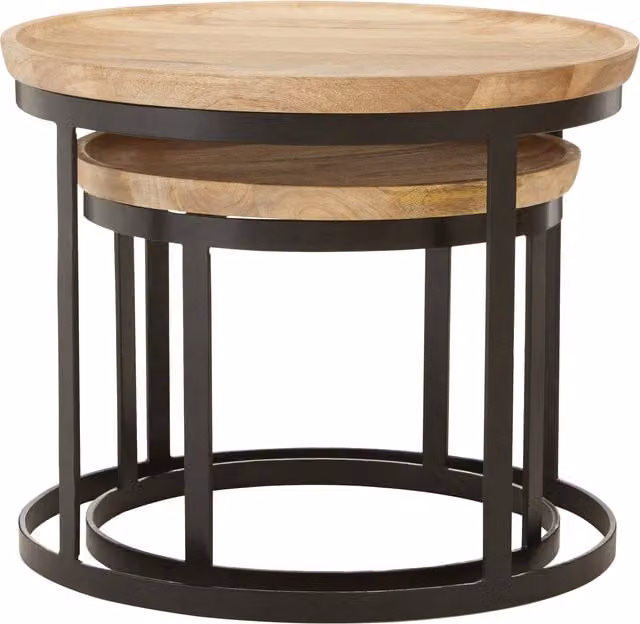Fifty Five South Orsina Set of Two Round Mango Wood Nesting Tables in Black