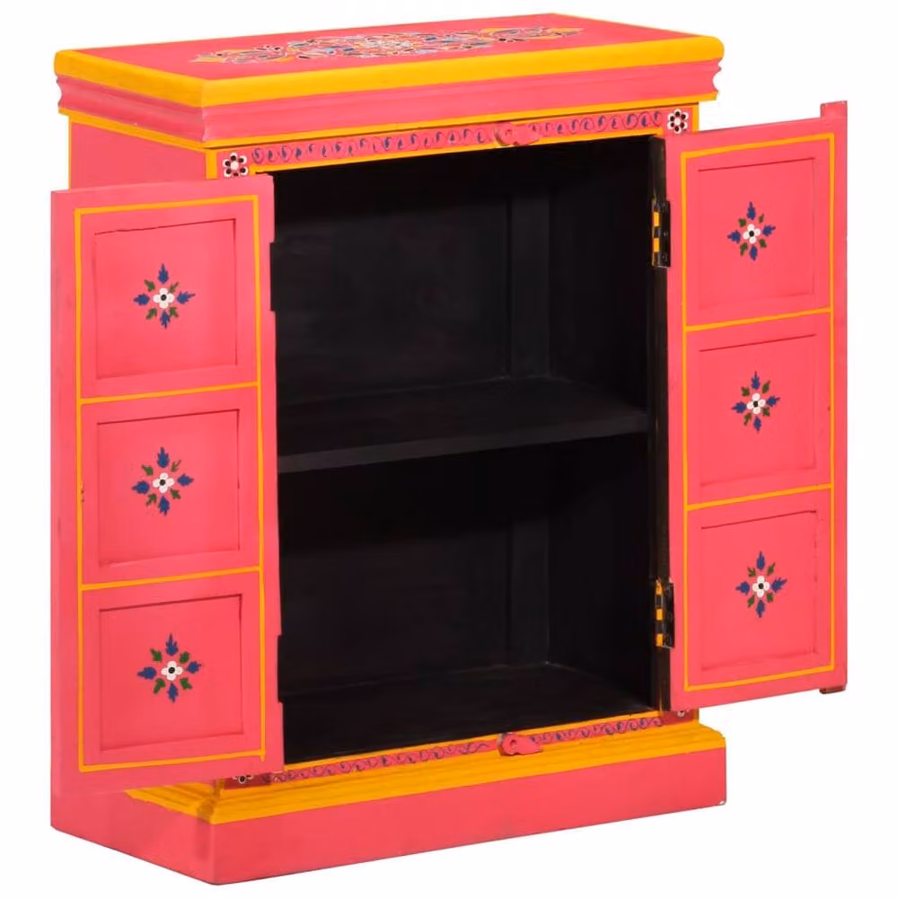Berkfield Home Pink Hand Painted Floral Solid Mango Wood Retro Sideboard – 2