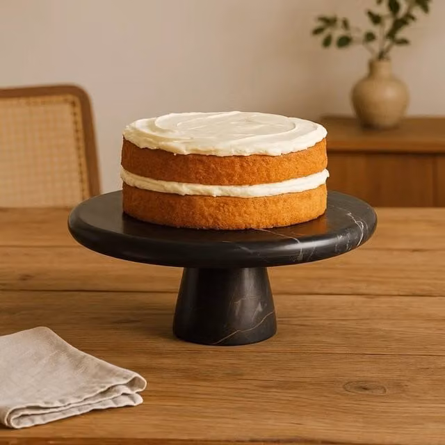 Orsina Marmore Round Black and Gold Marble Cake Stand