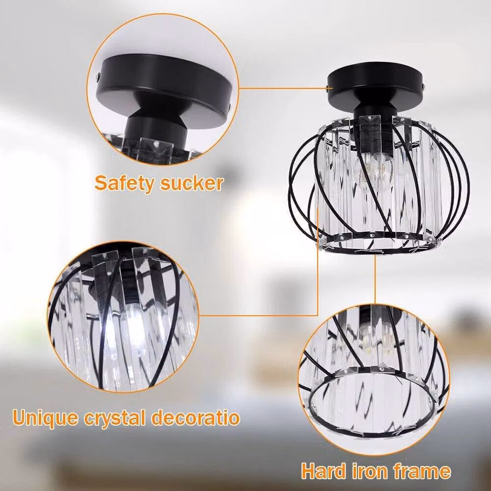 SPETLEK Modern Black Acrylic and Crystal Suspended Ceiling Pendant Light Shade – 3