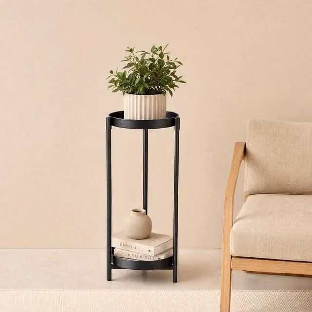EONLION 2 Tier Metal Plant Stand in Matt Black, Height: 75.8 cm