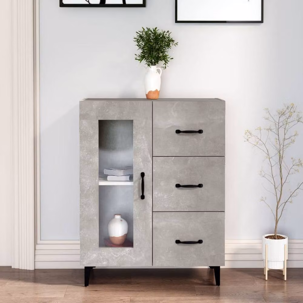 Berkfield Home Modern Sideboard in Concrete Grey, W: 69.5 cm, D: 34 cm, H: 90 cm – 2