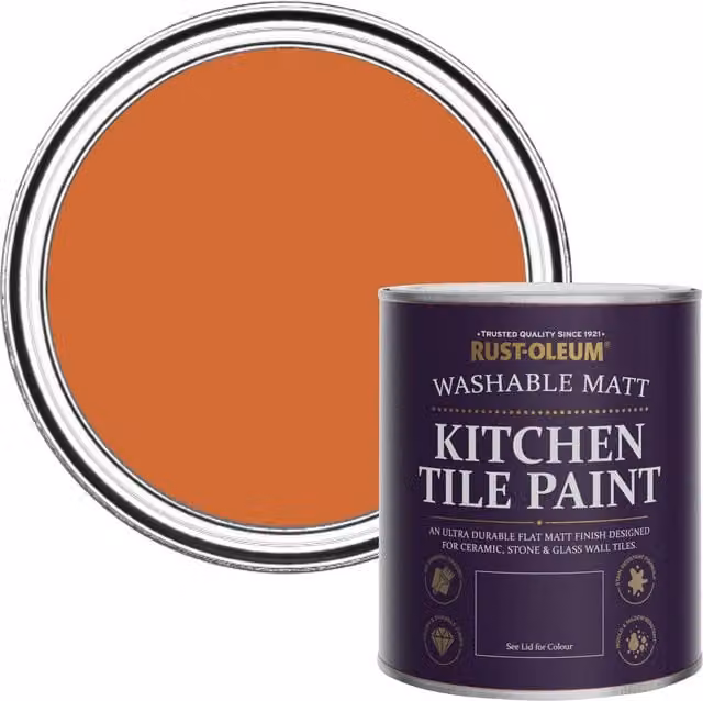 Rust-Oleum Tiger Tea Kitchen Tile Paint in Matt Orange, 750ml