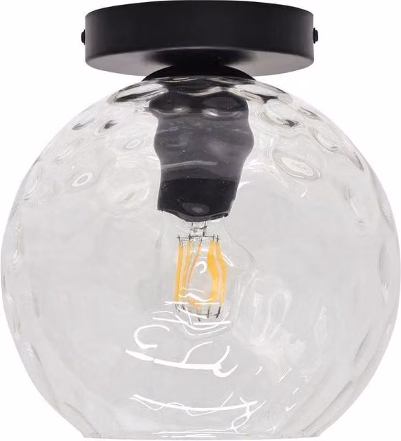 First Choice Lighting Barnum Black Ceiling Light Fitting with Transparent Dimple Glass Globe – 1
