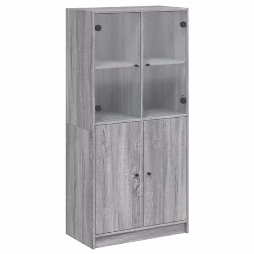 vidaXL Modern Highboard with Hinged Doors in Grey and Black, W/D/H: 68 x 37 x 142 cm