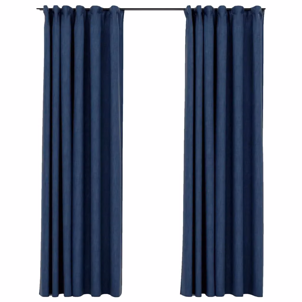 Berkfield Home Linen-Look Blackout Curtains with Hooks, 2 Pack, Blue, W: 140 cm, H: 225 cm – 2