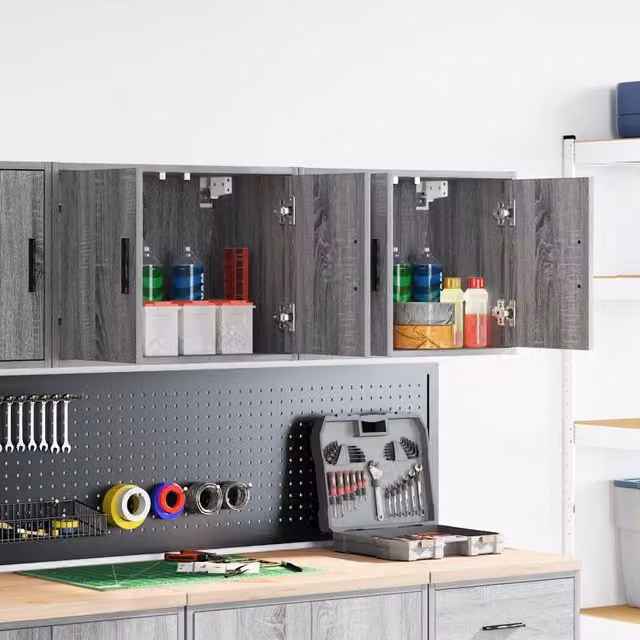 Berkfield Home Set of 2 Wall Mounted Garage Cabinets in Grey Sonoma Engineered Wood – 1
