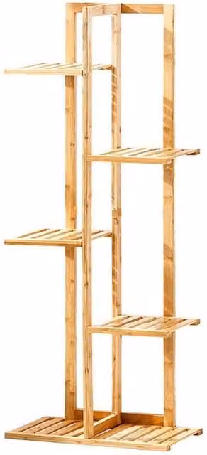 FORGEVIO 5 Tier Natural Wood Plant Stand in Brown, H 103 x W 45 x D 22 cm