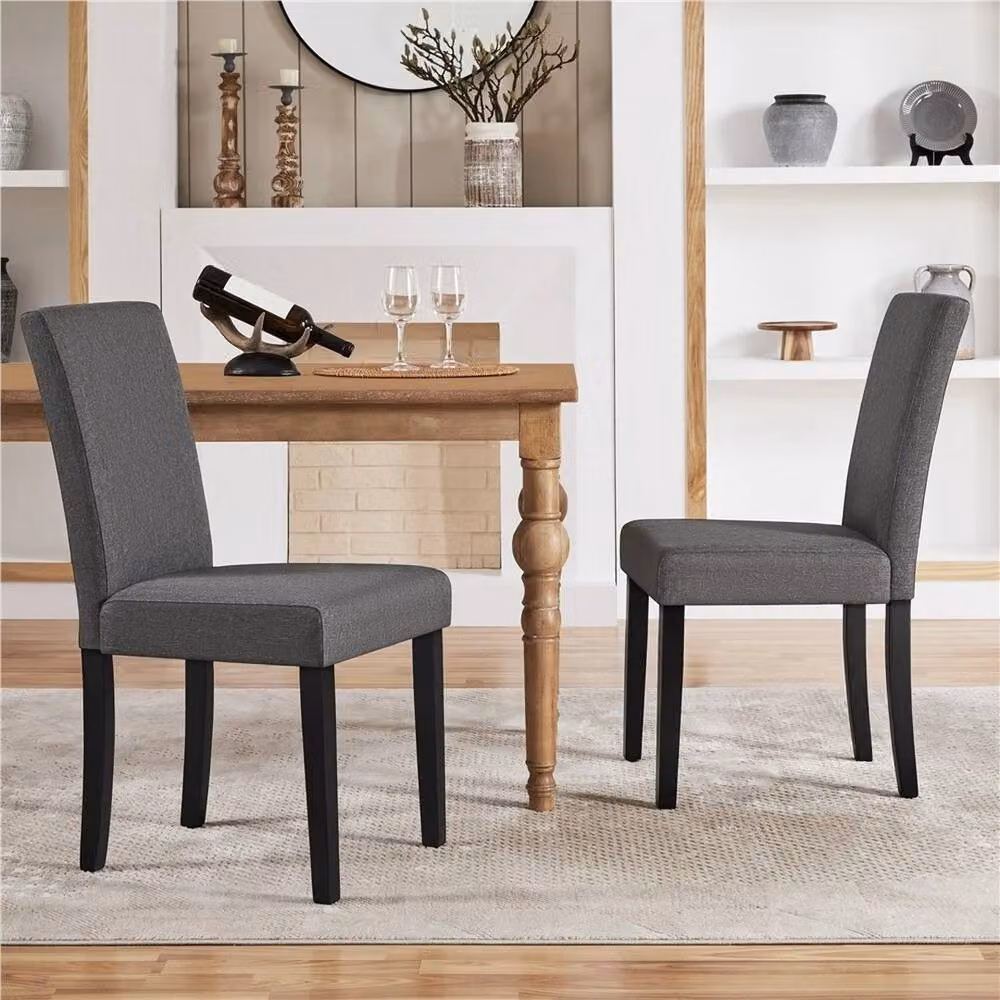 VOGREX Grey Upholstered Armless Dining Chairs in Polyester Fabric with Rubberwood Legs – 5