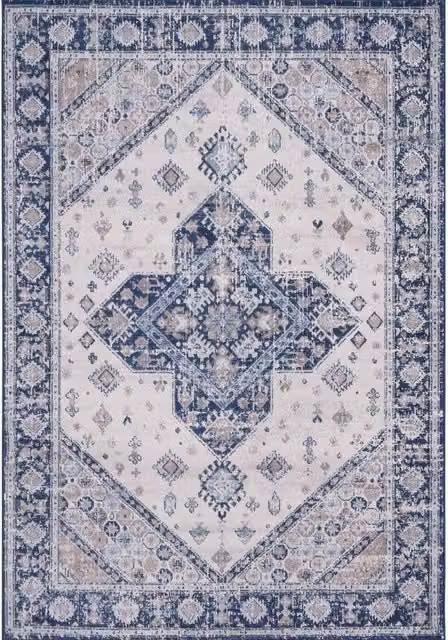 THE RUGS Montana Medallion Vintage Area Rug in Navy, Blue, Beige and Brown, W: 200 cm, D: 290 cm