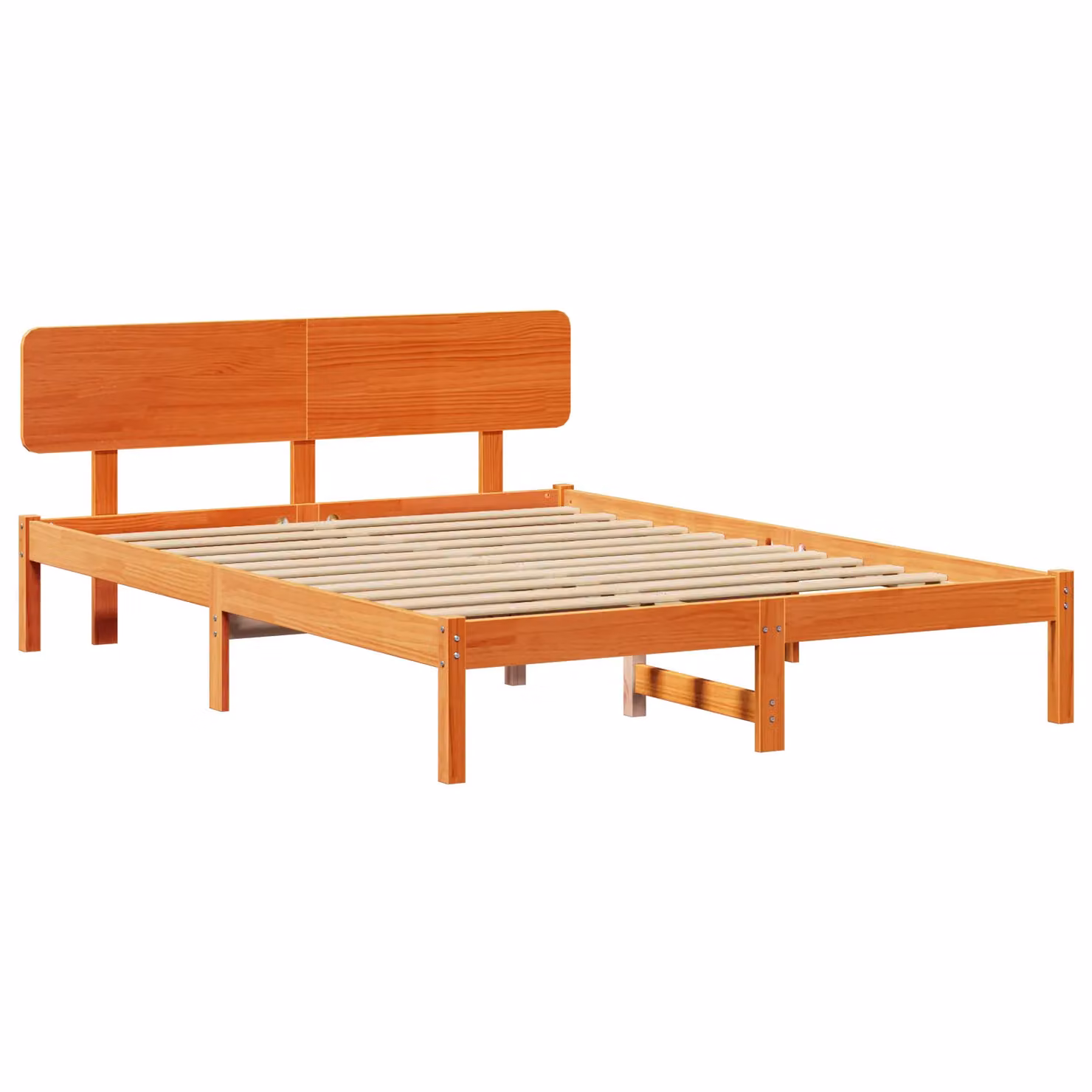 Berkfield Home Solid Pine Wood Bed Frame with Headboard in Wax Brown, W/D/H: 150 x 200 cm – 2