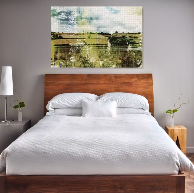 Benjamin Tate Design LTD Countryside Classic Lakeview Graphic Landscape Art Wrapped on Canvas, Green and Multicolour, Width: 152 cm