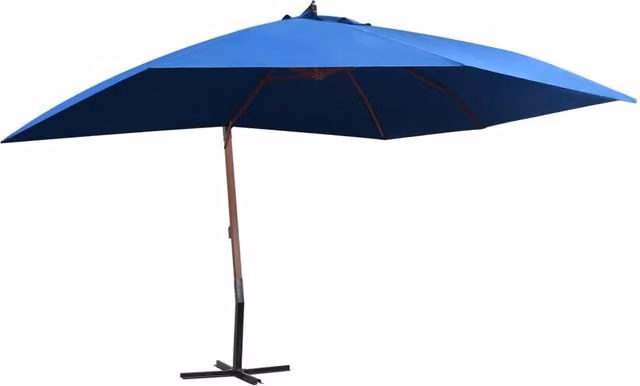 Berkfield Home Blue Cantilever Hanging Parasol with Lacquered Wooden Pole, W: 400 cm, D: 300 cm – 1
