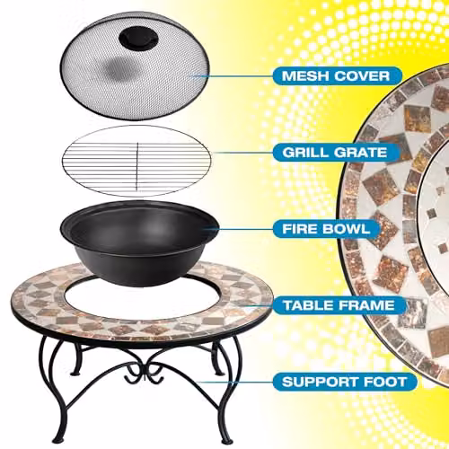 Centurion Supports Fireology KENNOCHA Multipurpose Garden Fire Pit Brazier, Coffee Table, Barbecue and Ice Bucket in Marble Finish – 7