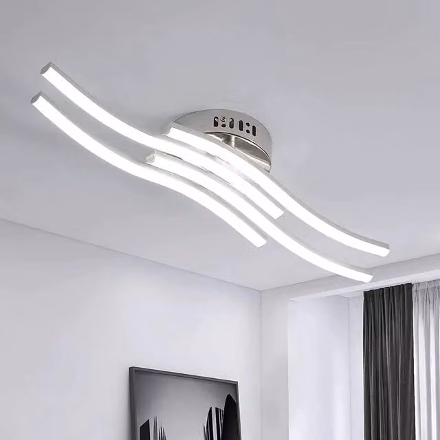 EONLION 24W Modern LED Ceiling Light, Silver 4 Wave Arc Chandelier with 6500K Cool White Light – 1