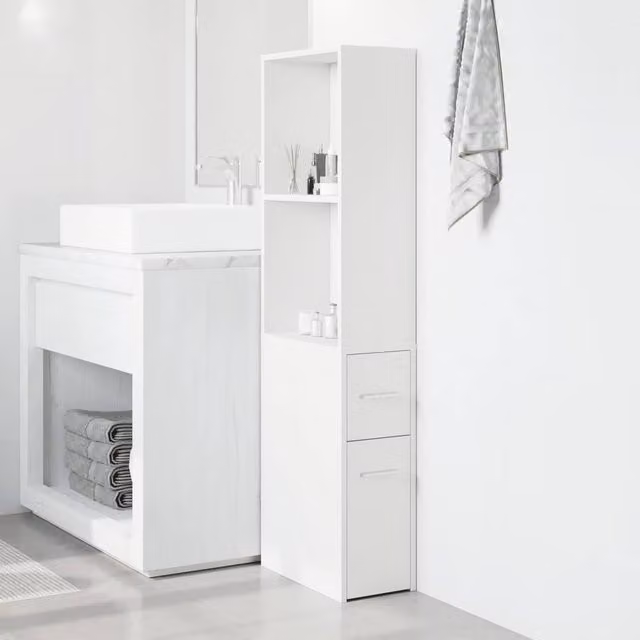 Berkfield Home Narrow Bathroom Cupboard with Wheels, White Engineered Wood, H 135 x W 22 x D 41 cm
