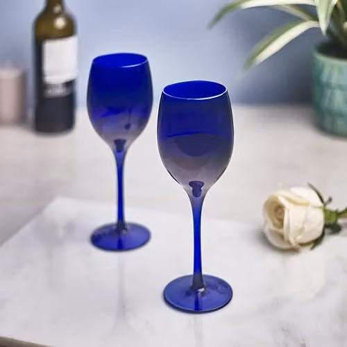 AddLiquid Set of 2 Blue and Black Glass Wine Glasses – 2