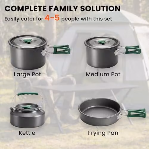 Outsunny Grey Anodised Aluminium Camping Cookware Set with Stainless Steel and Plastic Components – 3