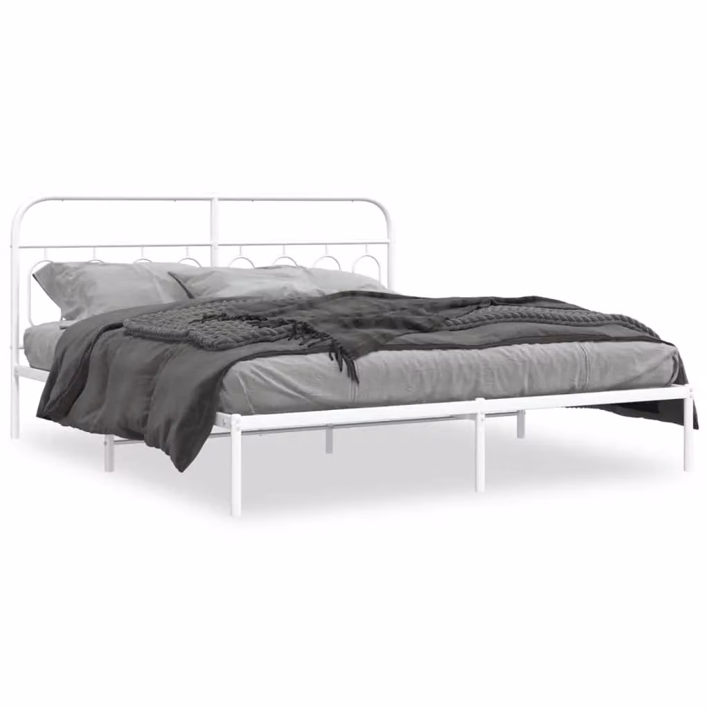 Berkfield Home Metal Bed Frame with Headboard, White, W/D/H: 193 x 203 cm – 2