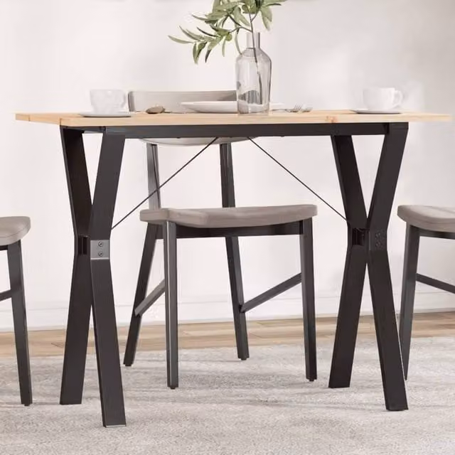 Berkfield Home Rustic Rectangular Dining Table in Brown with Solid Pine Wood and Steel X-Frame, W/D/H: 100 x 50 x 75 cm