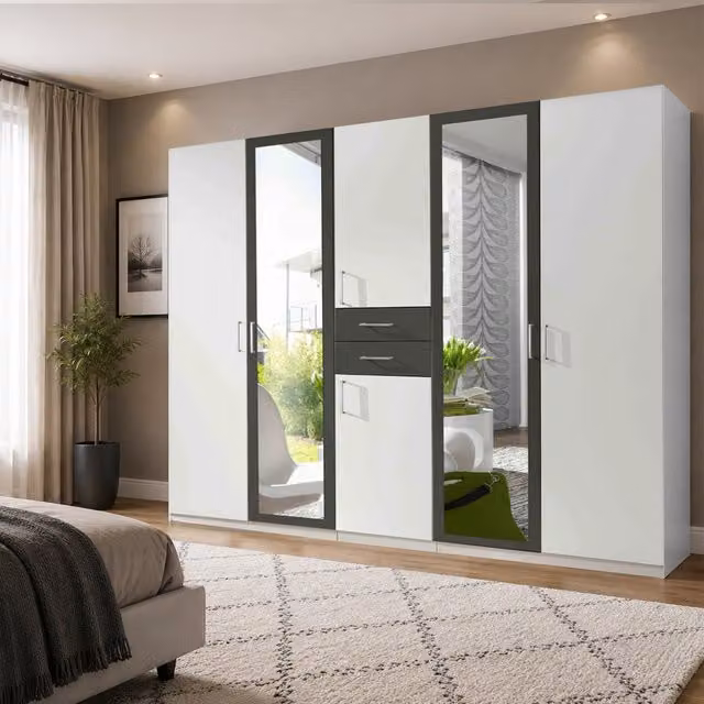 KDMD Diver White and Grey 5 Door Wardrobe with Mirror, Width: 225 cm – 1