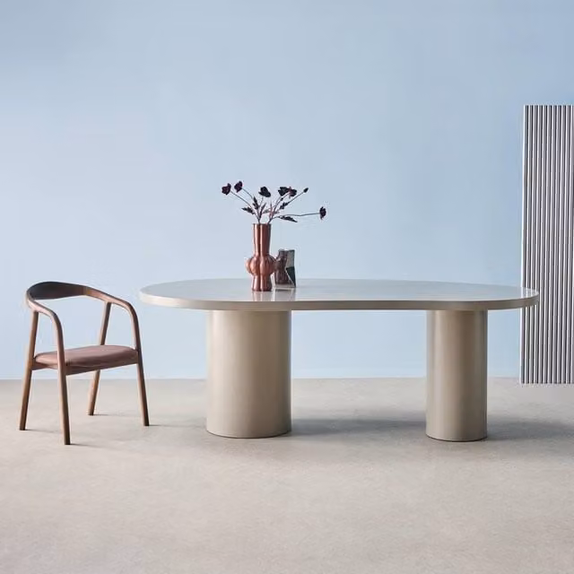 Sweek Modern Oval Dining Table with Rubberwood Structure and MDF Laminate Top in Light Grey, Seats 8, W/D/H: 210 x 115 x 76 cm
