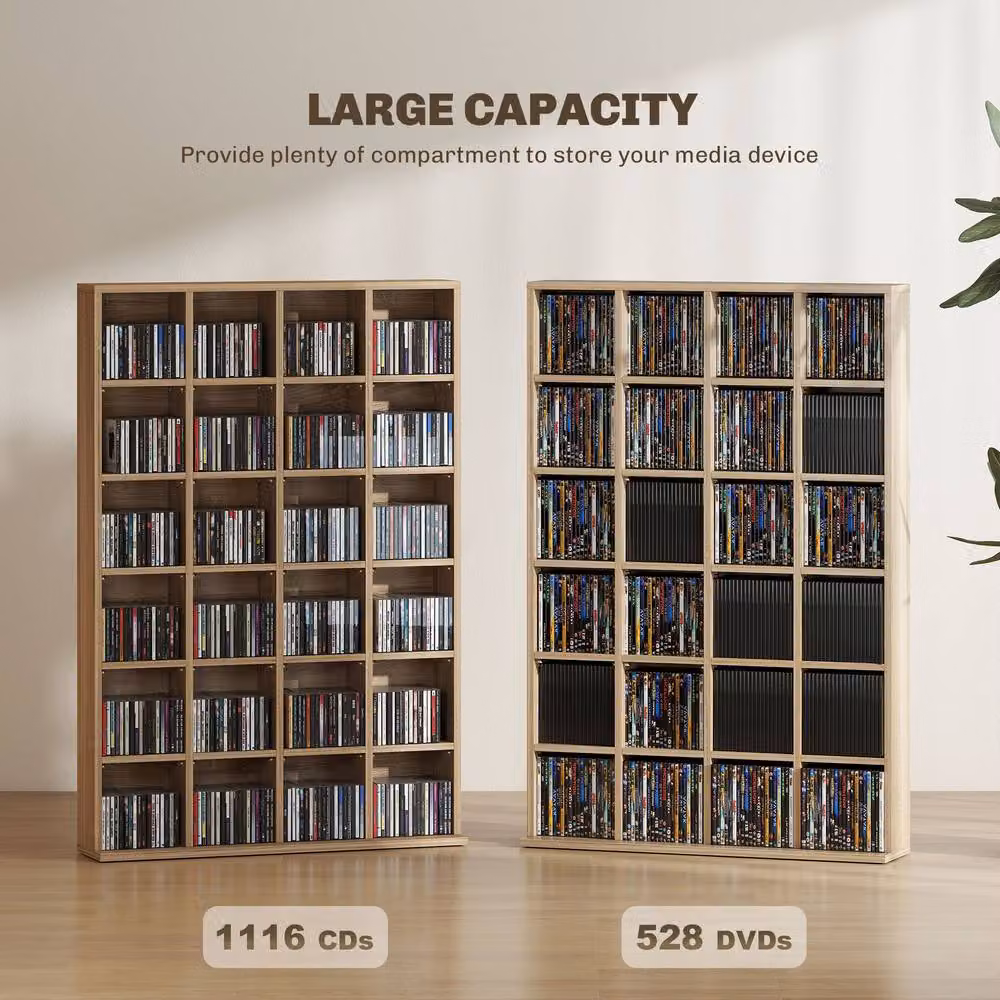 ERGOVEXA CD Storage Unit with Adjustable Shelves and Media Compartments in Brown Wood – 5