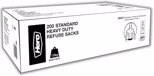 Hero Heavy Duty Recycled Black Bin Liners, 70L Capacity – 1