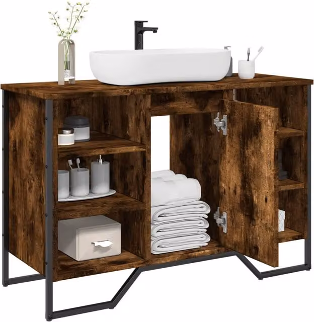 Berkfield Home Bathroom Sink Cabinet in Smoked Oak, W/D/H: 91 x 35 x 60 cm