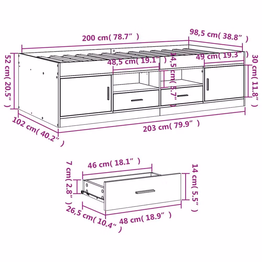 Berkfield Home Modern Daybed with Drawers in Concrete Grey, W/D/H: 100 x 200 cm – 3