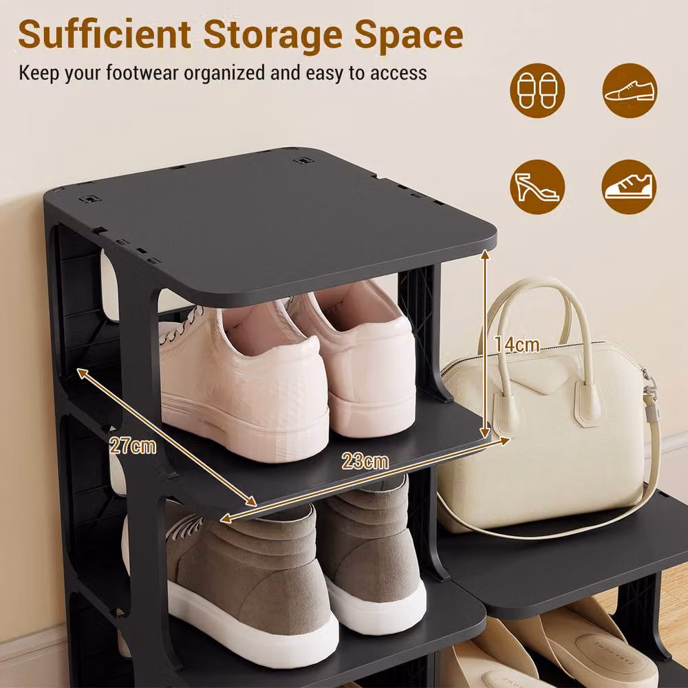 Costway 6-Tier Stackable Plastic Shoe Rack in Black – 6
